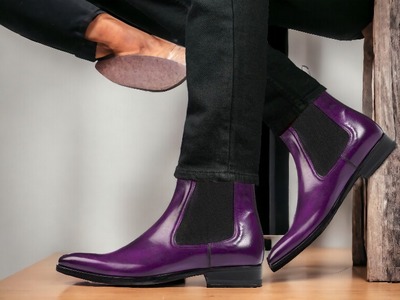 Ankle High Handmade Purple Chelsea Leather Classic Boot