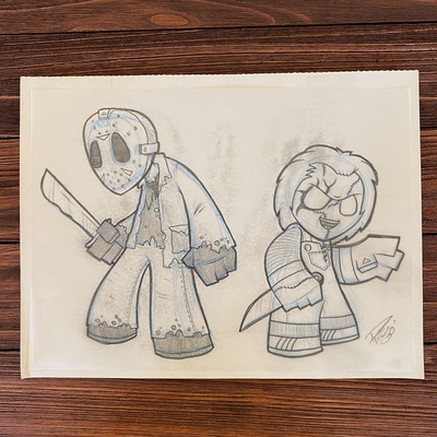 Original concept sketch - jason & chucky horror mystery mini (very smudged)