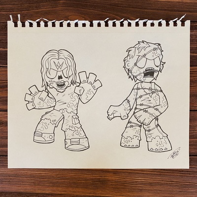 Original concept sketch - w walker & barbed wire walker walking dead mystery mini