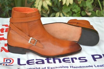 Brown Leather Men's Handmade Jodhpur Rounded Strap Boot