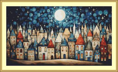 Moonlit Houses Cross Stitch Pattern