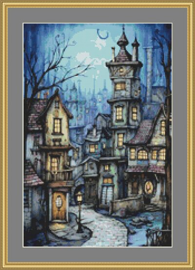 Gothic Houses Cross Stitch Pattern