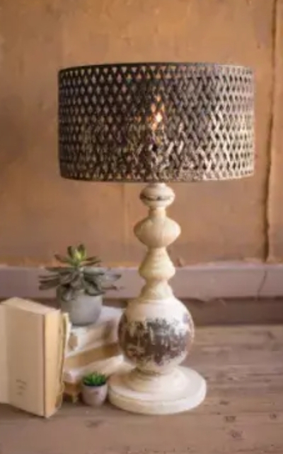 Table Lamp - Round Metal Base With Perforated Metal Shade 17"D X 29.5"T - CCG1571