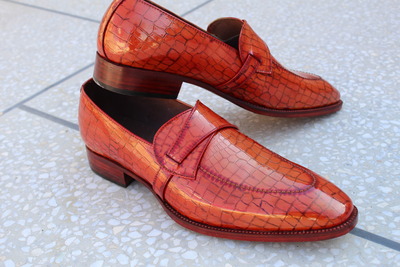 Crafted Leather Handmade Brown Crocodile Texture Leather Loafers Dress Shoes