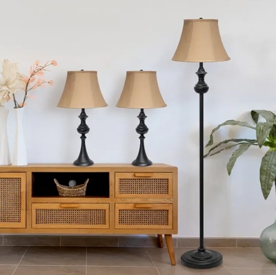 Lalia Home Homely Traditional Valletta 3 Piece Metal Lamp Set (2 Table Lamps, 1 Floor Lamp) - LHS-1007-RZ