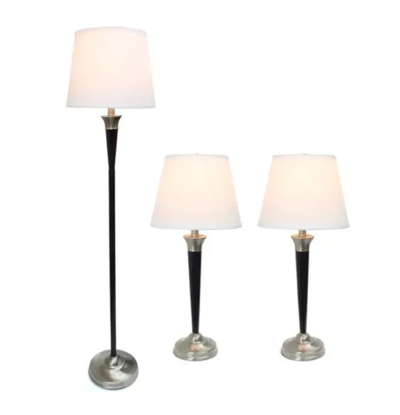 Elegant Designs Malbec Black and Brushed Nickel 3 Pack Lamp Set (2 Table Lamps, 1 Floor Lamp) - LC1018-MBC