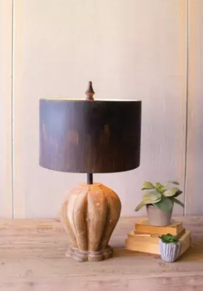 Table Lamp With Natural Wooden Base & Dark Metal Barrel Shade 16"D X 24.5"T - CCG1595