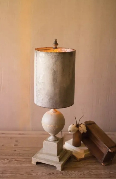 Table Lamp - Wood And Metal Base With Tall Metal Shade - CCG1575