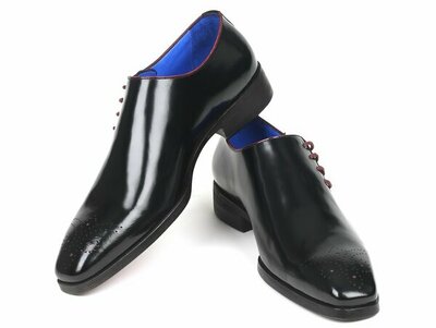 New Handmade Men's Side Lace Oxfords Black Polished Leather Shoes