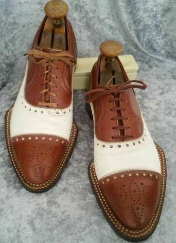 Handmade Two Tone Tan and White Lace up Brogue Dress Formal Shoes for Men