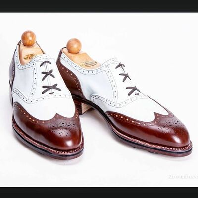 Oxford New Design Two Tone Maroon White Cont. Wing Tip Brogue Toe Leather Shoes