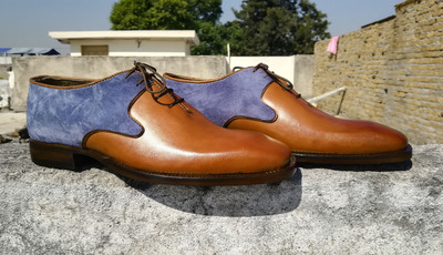 Made To Order Blue Gray Two Tone Oxford Leather Lace Up Party Wear Shoes