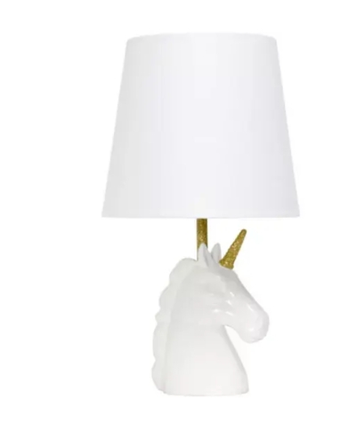 Simple Designs Sparkling Gold and White Unicorn Table Lamp - LT1078-WHT