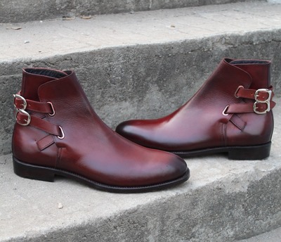 Crafted Leather Burgundy Double Buckle Strap Jodhpur Boots