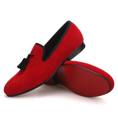 New Men's Handmade Red Velvet With Black Tassel