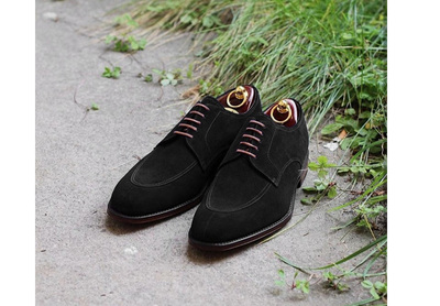 Genuine Suede Leather Black Color Apron Toe Men Oxford Lace Up Handmade Shoes