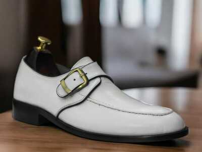 Men's Handmade White Color Dress Fashion Monk Strap Shoes