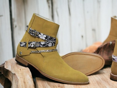 Jodhpurs Stylish Suede Beige Designer Handmade Ankle Boot For Men's