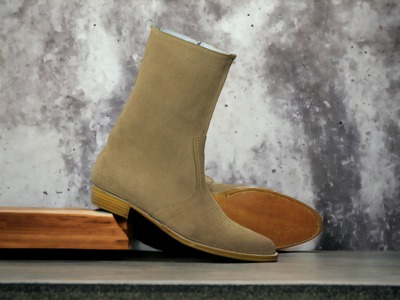 Handmade Men's Brown Suede Zipper High Ankle Boots