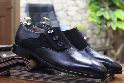 Handmade Men's Two Tone Leather & Suede Button Dress Shoes