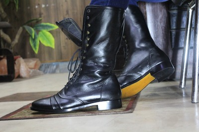 Handmade Men's Black Leather Lace up Long Ankle High Boots