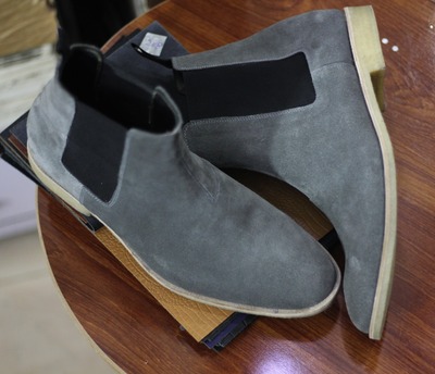 Men's Gray Suede Chelsea Ankle Handmade Boots