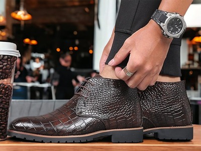 Handmade Men's Dark Brown Alligator Print Leather Lace Up Dress Shoes