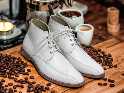 Men's White Leather Lace Up Chukka Designer Handmade Classic Boots