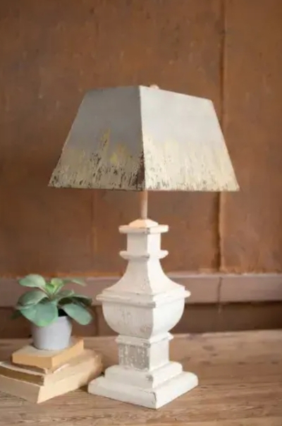 Table Lamp With Painted Wooden Base And Rectangle Metal Shade 16" X 11" X 28.5"T - CCG1614