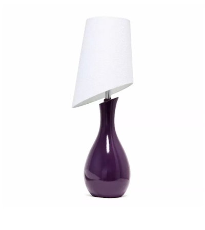 Elegant Designs Curved Purple Ceramic Table Lamp with Asymmetrical White Shade - LT1040-PRP