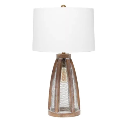 Lalia Home Wooded Arch Farmhouse Table Lamp with White Fabric Shade - LHT-5037-OW