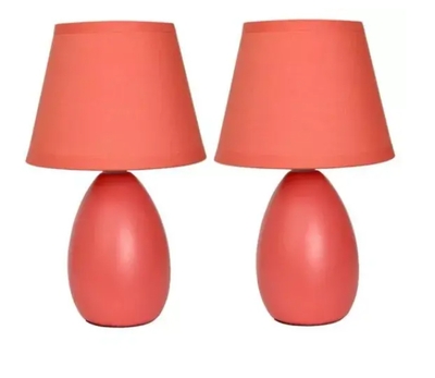 Simple Designs Mini Egg Oval Ceramic Table Lamp 2 Pack Set - LT2009-PRP-2PK