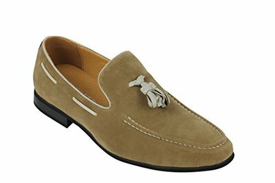 Beige Suede Leather Apron Toe Handmade Tassel Loafer Slip On Party Wear Shoes