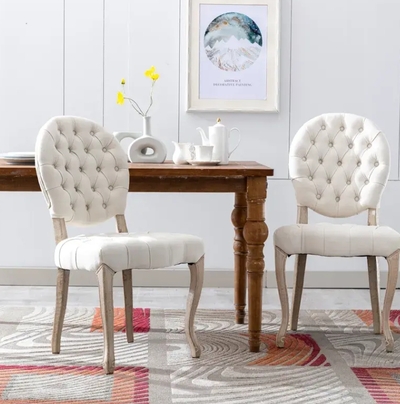 French Vintage Tufted Button Performance Fabric Dining Chair - W21236872