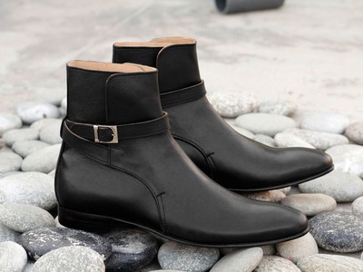 Handmade Men's Black Leather Jodhpur Monk Ankle High Fashion Boots