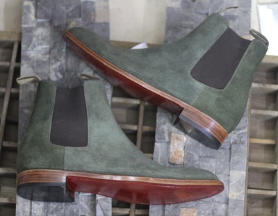 Olive Suede Chelsea Ankle High Designer Handmade Men's Boots