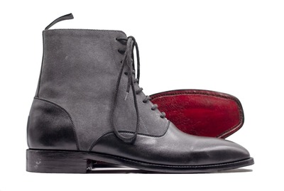 Men's Two Tone Leather & Suede Lace up Ankle Fashion Handmade Boots