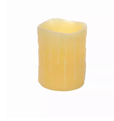 LED Wax Dripping Pillar Candle (Set of 3) 4"Dx5"H Wax/Plastic - 2 D Batteries Not Included - 38603DS