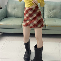 Classic Red Woolen Checked Mini Skirt - Thumbnail 3