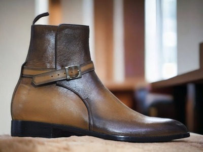 Handmade Men's Two Tone Jodhpur Formal Leather Ankle High Boots