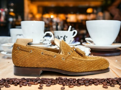 Fashion Men's Woven Leather Brown Tassle Handmade Loafer Shoes