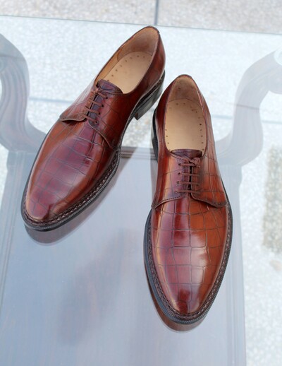Crafted Leather Handmade Brown Norwegian Welted Classic Crocodile/Alligator Lace up Dress Shoes