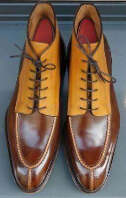 Tan Brown Split Toe Superior Premium Leather Lace Up Men High Ankle Boots