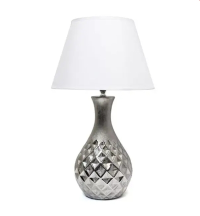 Elegant Designs Juliet Ceramic Table Lamp with Metallic Silver Base and White Fabric Shade - LT2041-MSV
