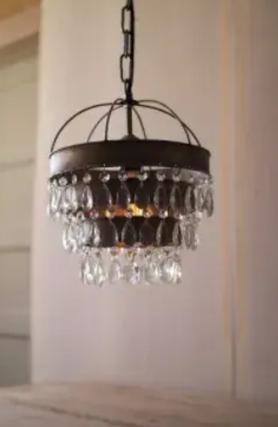 Pendant Lamp With Layered Shade And Hanging Gems 10"D X 13"T - CLL1233