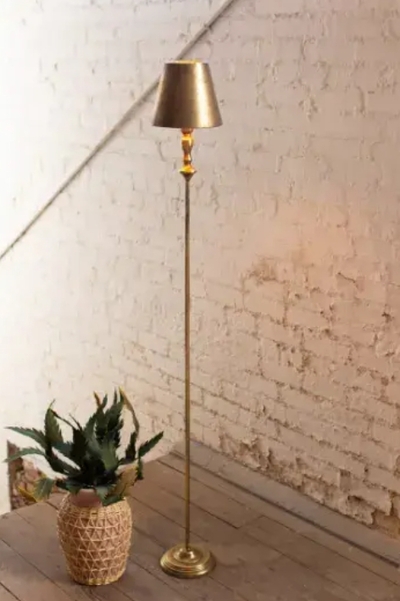 Antique Gold Floor Lamp With Metal Shade - CLL2433