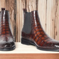 Handmade Brown Men's Fashion Alligator Print Leather Chelsea Ankle Boots