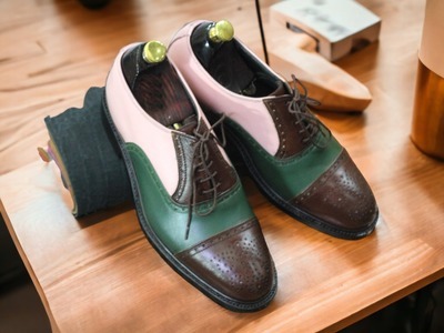 Handmade Men's Multi Tone Leather Lace Up Brogue Toe Fashion Shoes