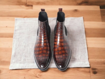 Handmade Men's Brown Fashion Alligator Print Leather Ankle Boots