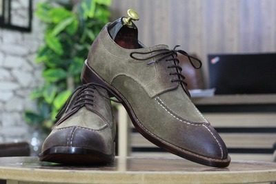 Men's Gray Lace Up Leather Handmade Formal Shoes